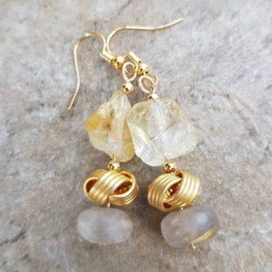 Boho Chic Rutilated Quartz and Raw Citrine earrings